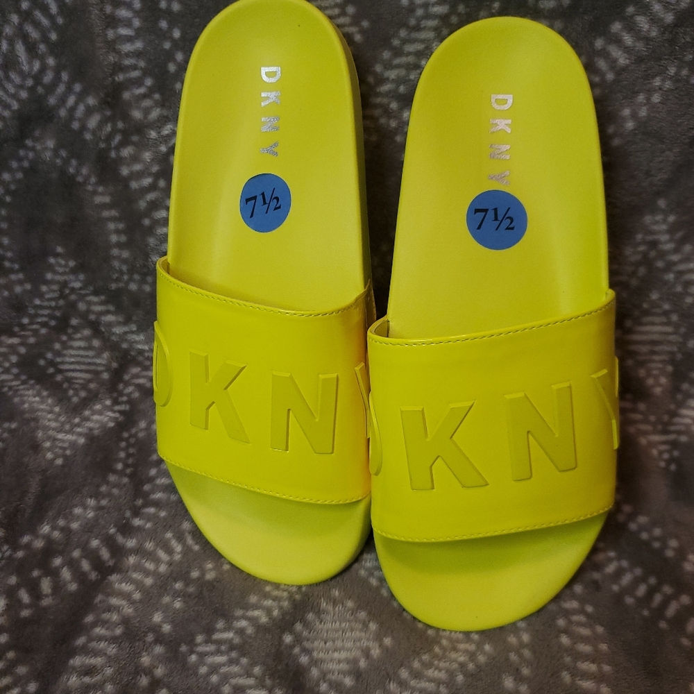 DKNY Zora Logo Women's Slide Flat Sandals  Yellow